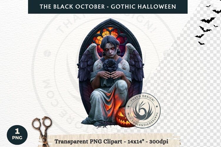 The Black October Gothic Halloween Clipart, Horror character example image 1