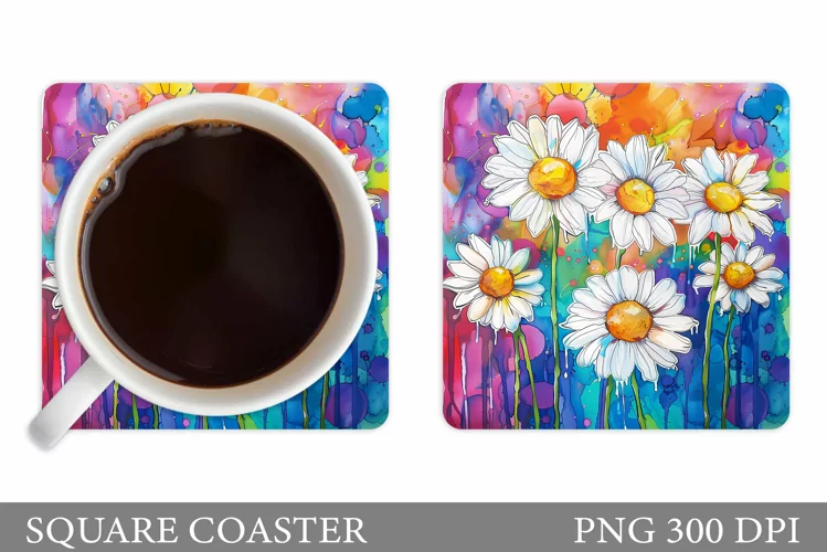Daisy Flowers Coaster Design. Flowers Coaster Sublimation