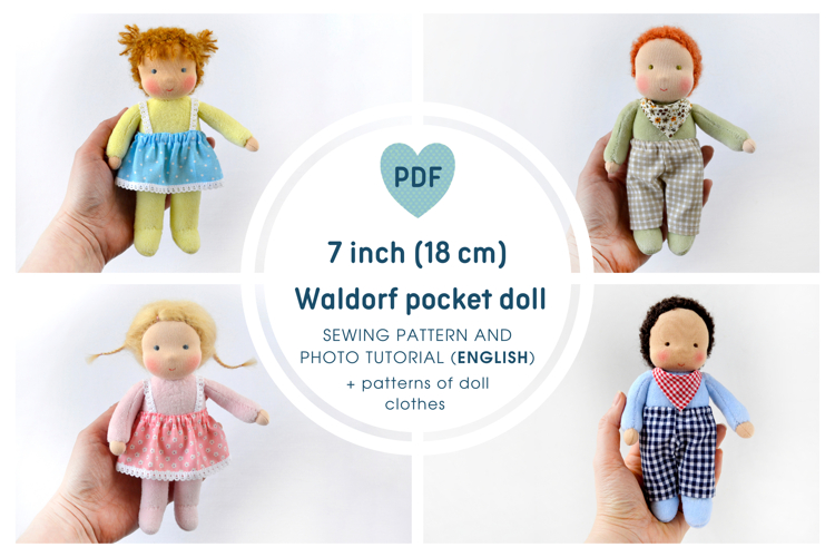 7/18 cm Waldorf pocket doll PDF pattern and tutorial