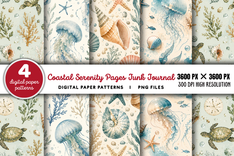 Coastal Serenity Junk Journal Pages PNG