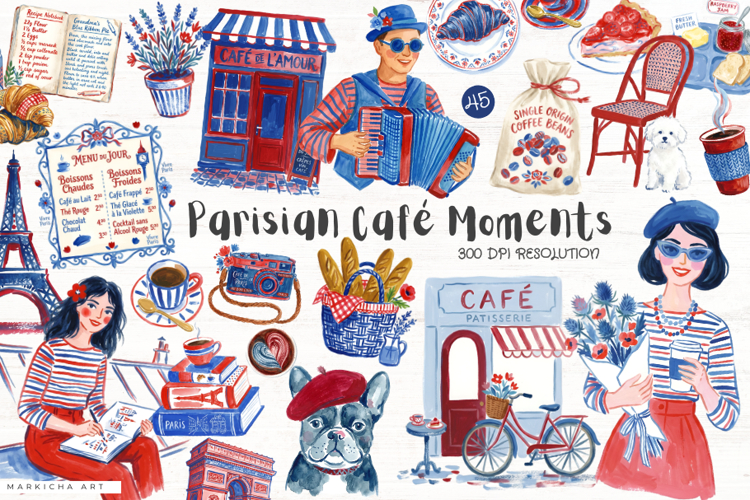 Summer Café Moments Parisian Clipart example image 1