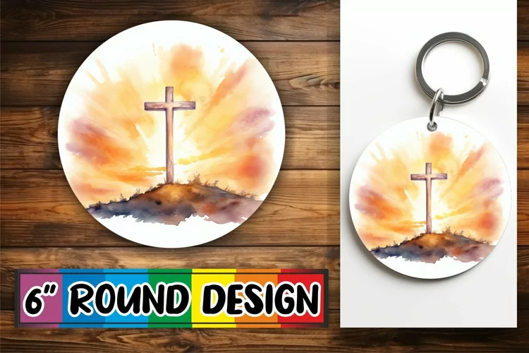 Blissful Watercolor Cross Keyring Art