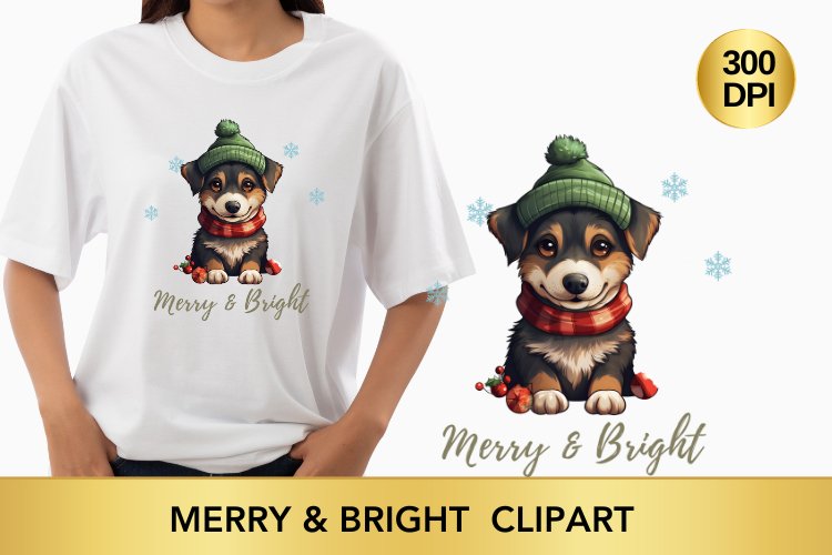 Merry   Bright Christmas Dog clipart, Dog Sublimation