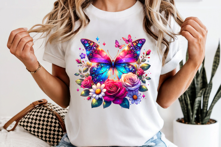 Crystal Butterfly PNG, Vibrant Pink Rose Floral Sublimation