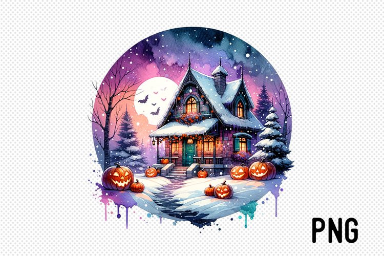 Cozy Halloween Cottage Sublimation - Cozy Cottage Landscape