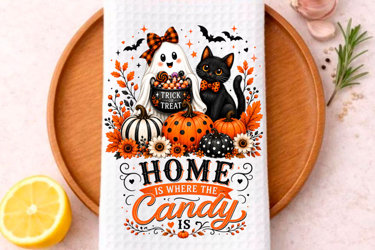 Home Is Where The Candy Is PNG Cute Ghost Black Cat Hallow
