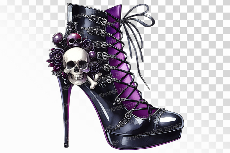 Gothic Witch High Heels Skull Boots Digital PNG