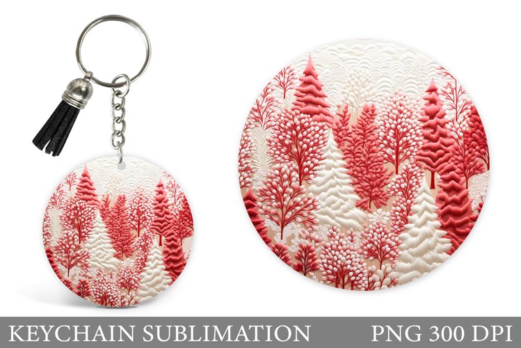 Christmas Tree Keychain. Forest Round Keychain Sublimation example image 1