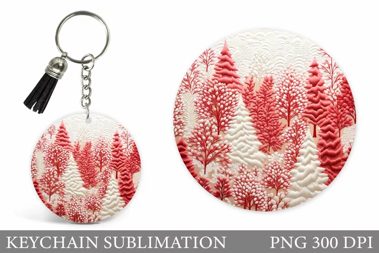 Christmas Tree Keychain. Forest Round Keychain Sublimation