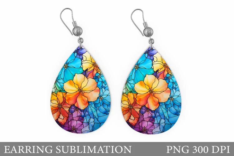 Flowers Earring Sublimation. Teardrop Earring Flowers Design