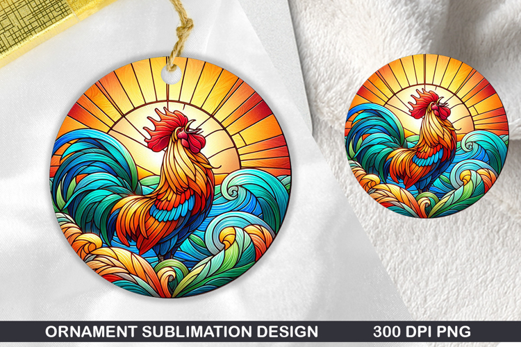 Chiken Stained Glass Ornament PNG, Digital Download File