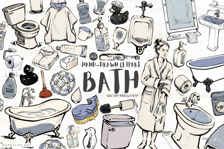 Hand-drawn Bathroom Clipart Set