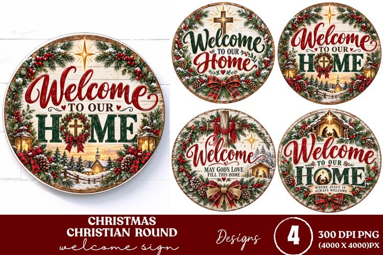 4 Christian Christmas Round Sign PNGs, 4 Jesus Christmas Doo example image 1