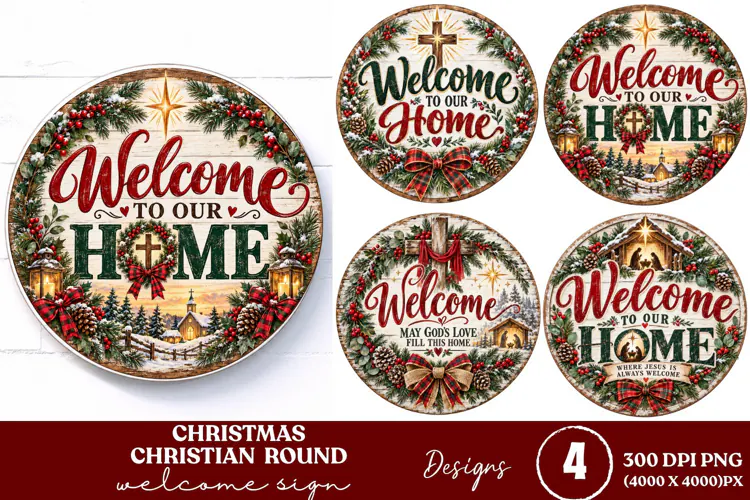 4 Christian Christmas Round Sign PNGs, 4 Jesus Christmas Doo