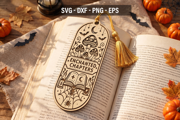 Enchanted Chapters Bookmark SVG, Halloween Cat Bookmark, Boo