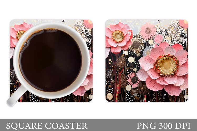 Flowers Square Coaster Sublimation. Flowers Coaster Design example image 1