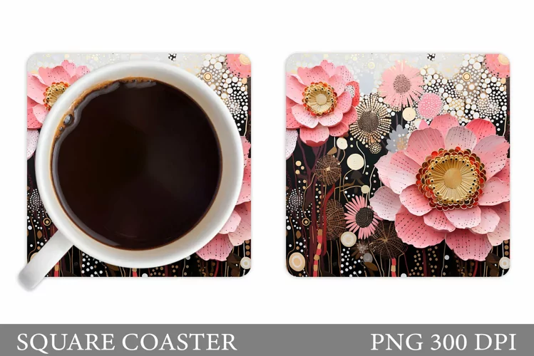 Flowers Square Coaster Sublimation. Flowers Coaster Design