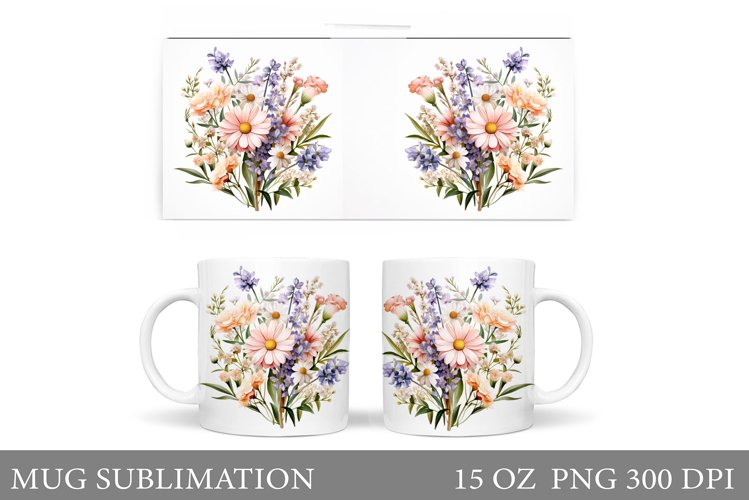 Flowers Mug Wrap Design. Wildflowers Mug Sublimation example image 1