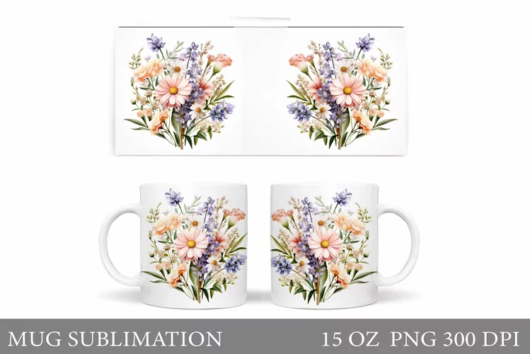 Flowers Mug Wrap Design. Wildflowers Mug Sublimation