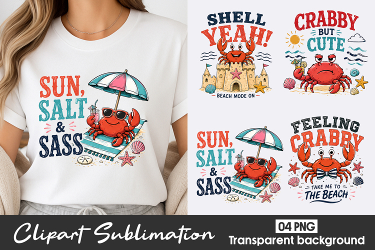 Cute Beach Crab Clipart Sublimation PNG