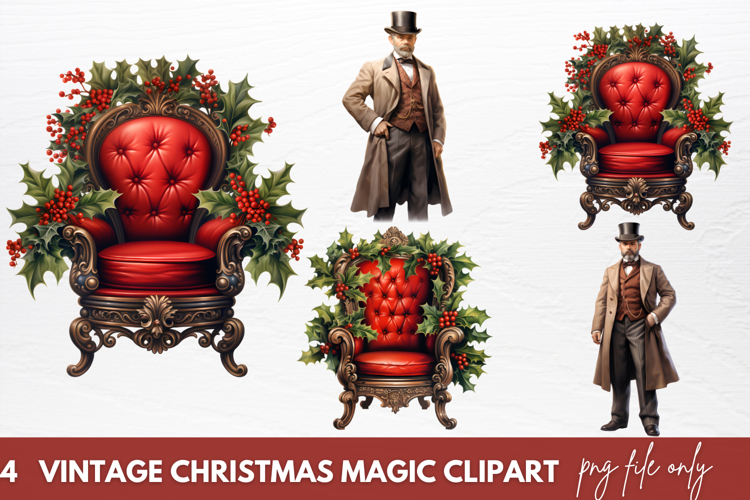 Vintage Christmas Magic Clipart Sublimation