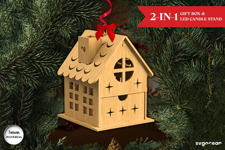 Christmas House Gift Box SVG | Laser Cut | Glowforge