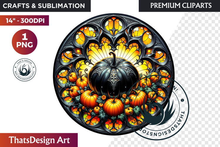Halloween Gothic stained Glass Pumpkin Clipart
