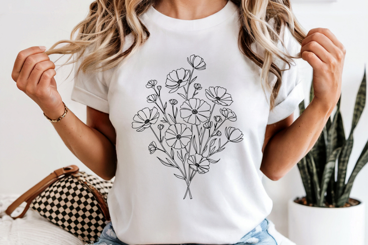 Wildflowers Floral PNG, Fine Line Art Botanical Sublimation