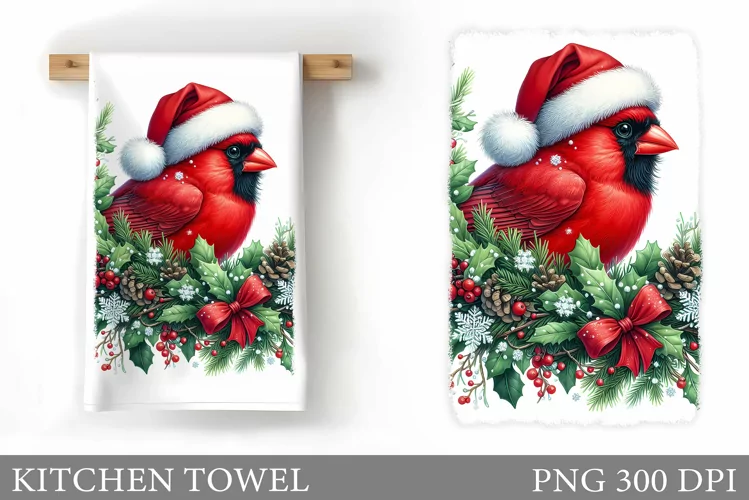 Cute Bird Kitchen Towel. Christmas Kitchen Towel Design