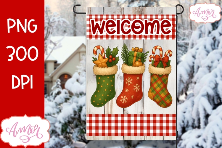Merry Christmas garden flag PNG, Christmas stockings PNG