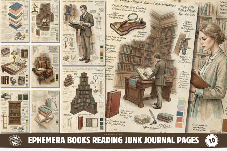 Ephemera Books Reading Junk Journal Pages - Junk Journal Pac