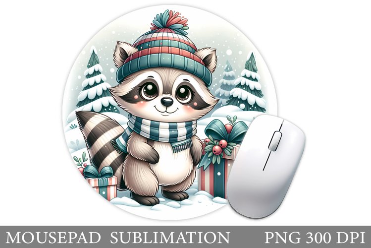 Raccoon Mouse Pad Sublimation. Christmas Mouse Pad Design example image 1