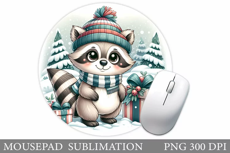 Raccoon Mouse Pad Sublimation. Christmas Mouse Pad Design