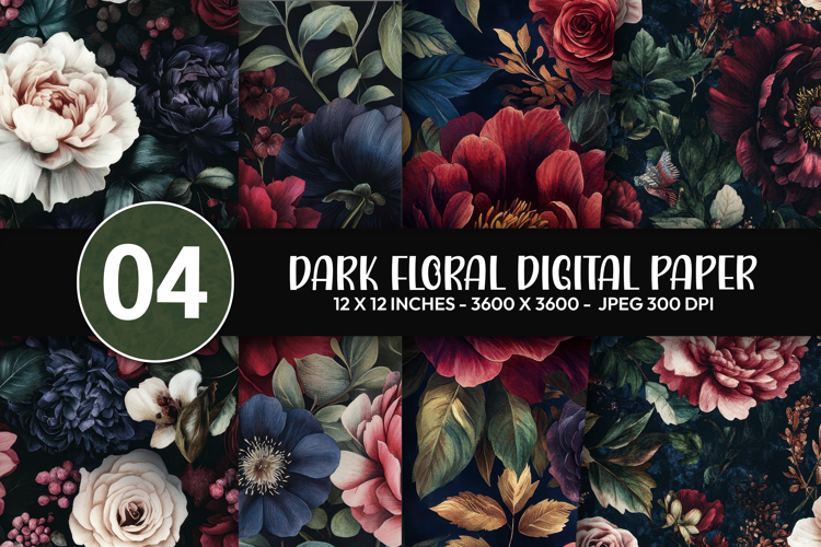 Dark Floral Digital Paper