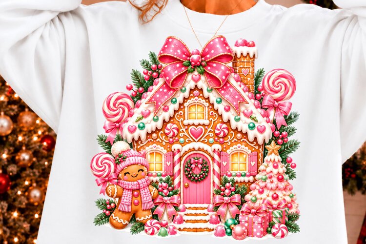 Pink House Christmas PNG example image 1