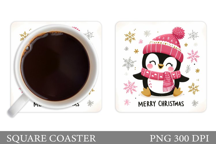 Cute Penguin Coaster Design. Christmas Coaster Sublimation example image 1