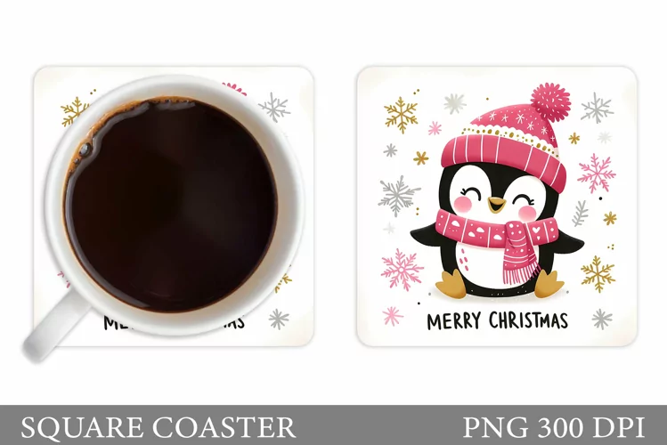 Cute Penguin Coaster Design. Christmas Coaster Sublimation