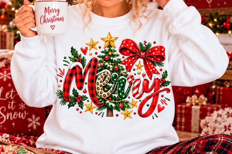 Merry Christmas Buffalo Plaid Bow PNG example image 1