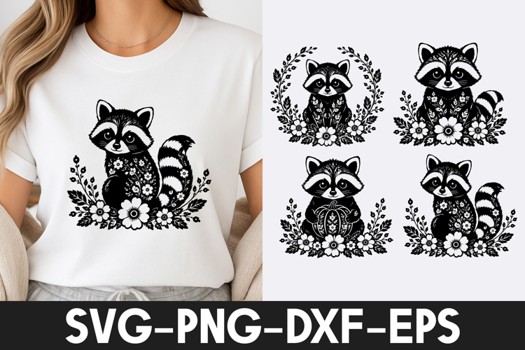 Floral Raccoon Woodland Animal SVG PNG