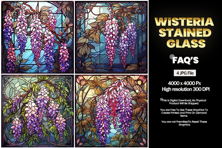 Stained Glass Wisteria Square Coaster - 04 Variations example image 1