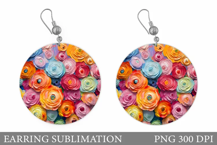 Flowers Earring Sublimation. Round Earring Flowers Design