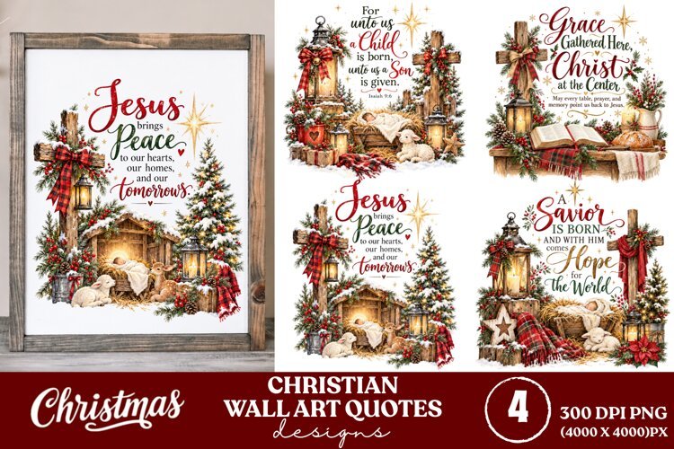 4 Christian Christmas Wall Art PNGs, 4 Bible Verse Christmas example image 1