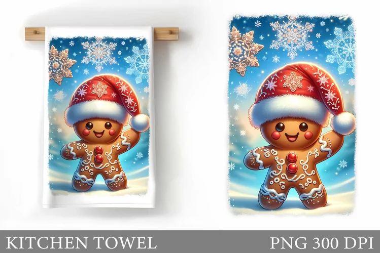 Gingerbread Kitchen Towel. Christmas Kitchen Towel Design