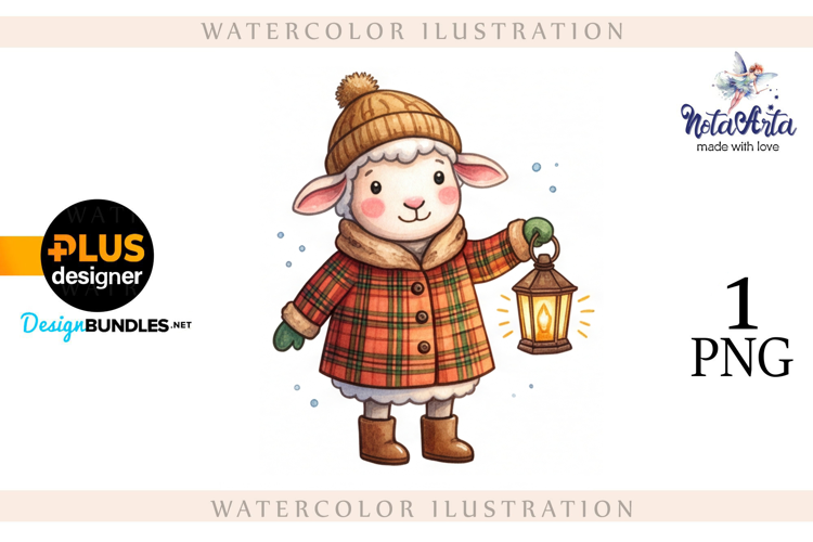 Christmas Sheep in Watercolor Style