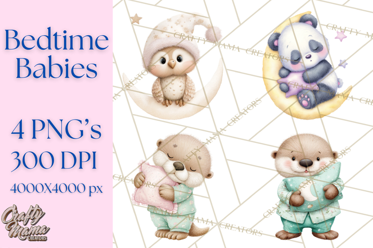 Baby Bedtime Animal Clipart PNG for Nursery