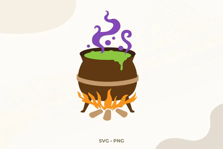 Witch Cauldron SVG & PNG, Bubbling Potion over Fire