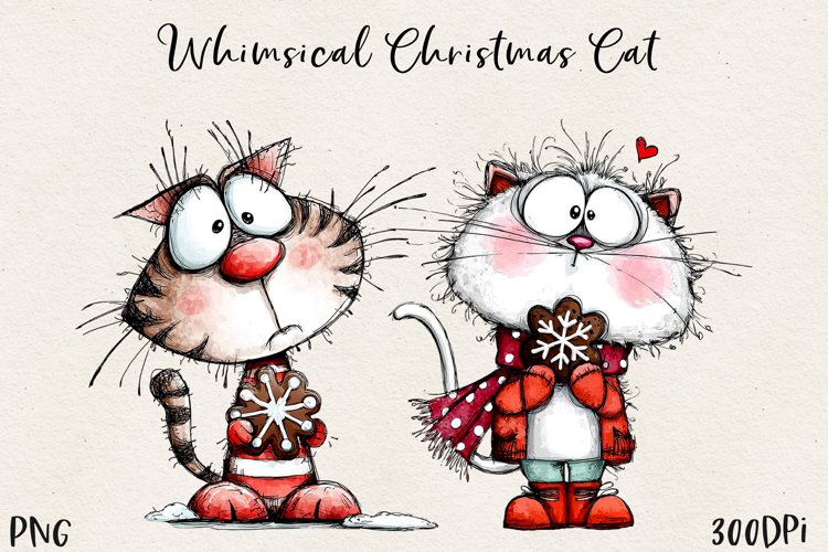 Cute Christmas Cat PNG | Whimsical Holiday Kitty Clipart