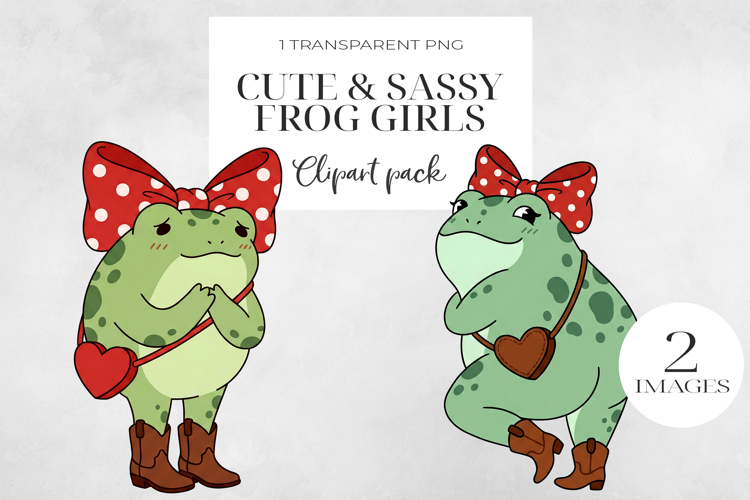 Cute Sassy Frog Girls PNG Clipart, Sublimation PNG.