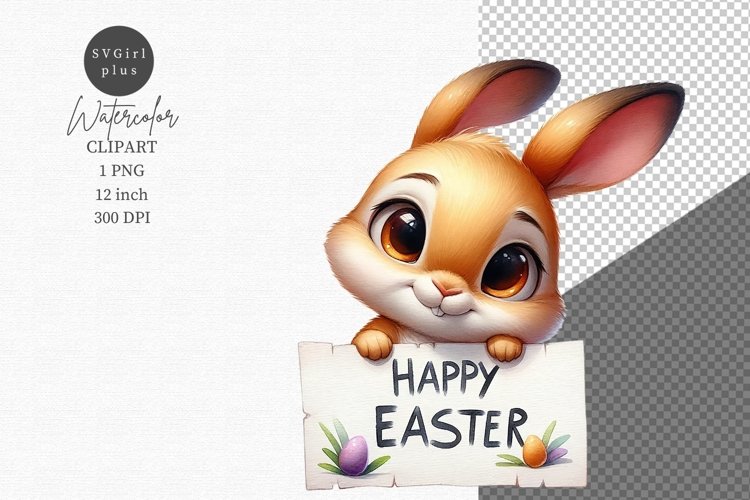 Bunny clipart, Happy Easter sign, Easter clipart, Spring