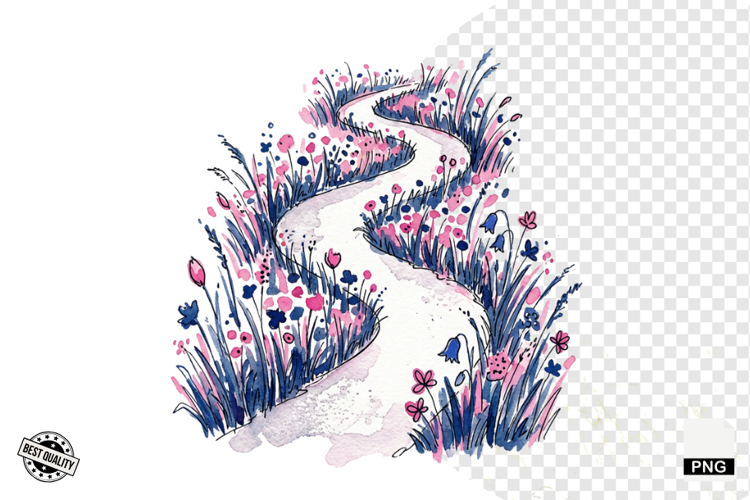 Watercolor Moonlit Meadow Clipart